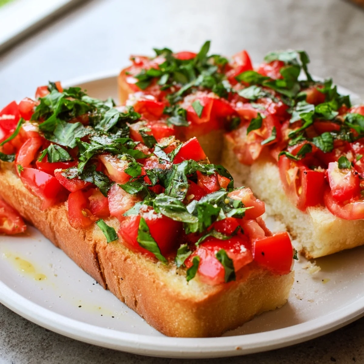A steaming, close-up view of the Simple Homemade Tomato and Basil Flatbread, with ripe tomatoes and fragrant basil.