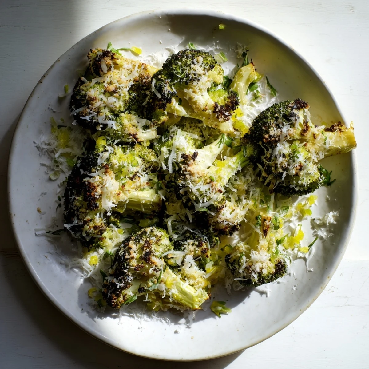 A vibrant, close-up shot of the finished Simple Garlic and Parmesan Roasted Broccoli side dish.