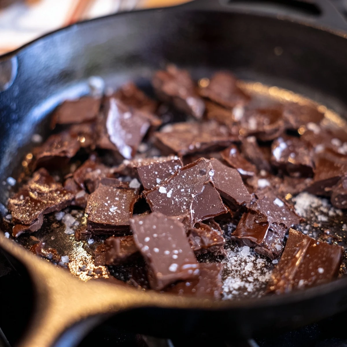 Freshly baked warm chocolate chunk skillet cookie; imagine the gooey, chocolate-filled center served warm.