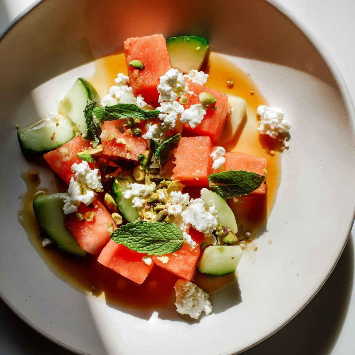 Vibrant Fresh Watermelon and Feta Salad, featuring juicy watermelon chunks with crumbled feta.