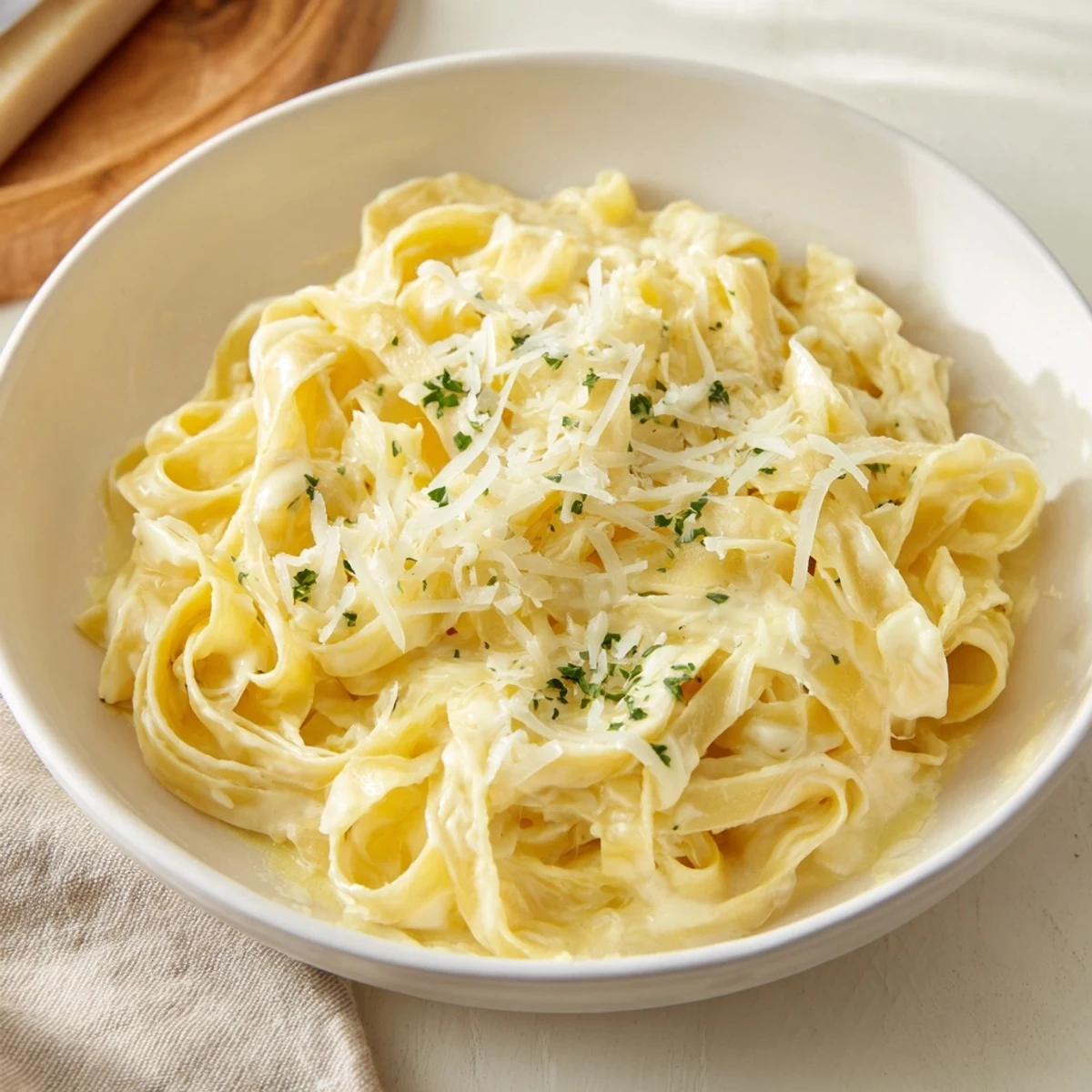 Creamy Alfredo Pasta: a comforting bowl of pasta glistening in rich, cheesy, homemade sauce.