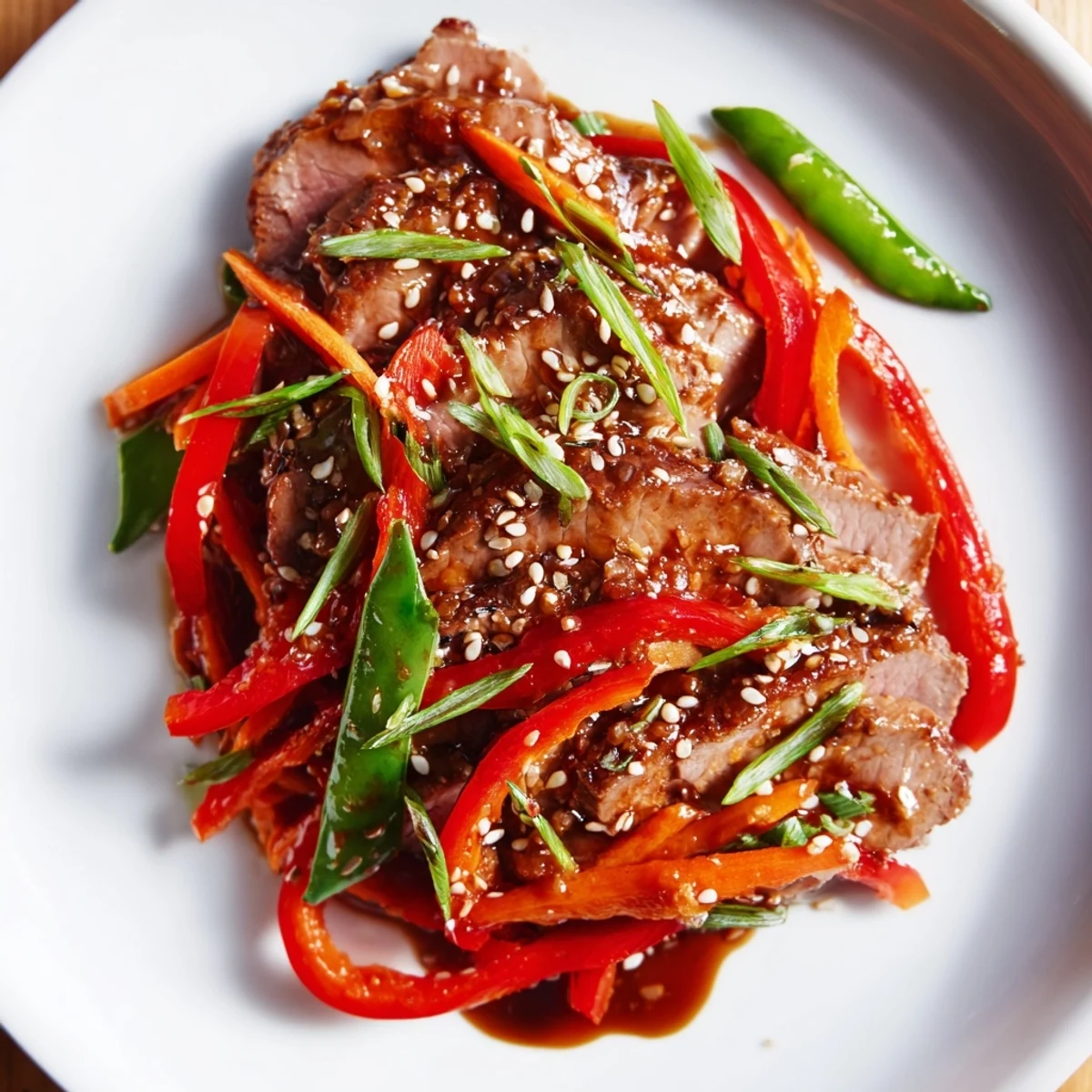 Enjoy a quick taste of Asia: this sweet teriyaki pork stir-fry is served with fluffy rice for dinner.