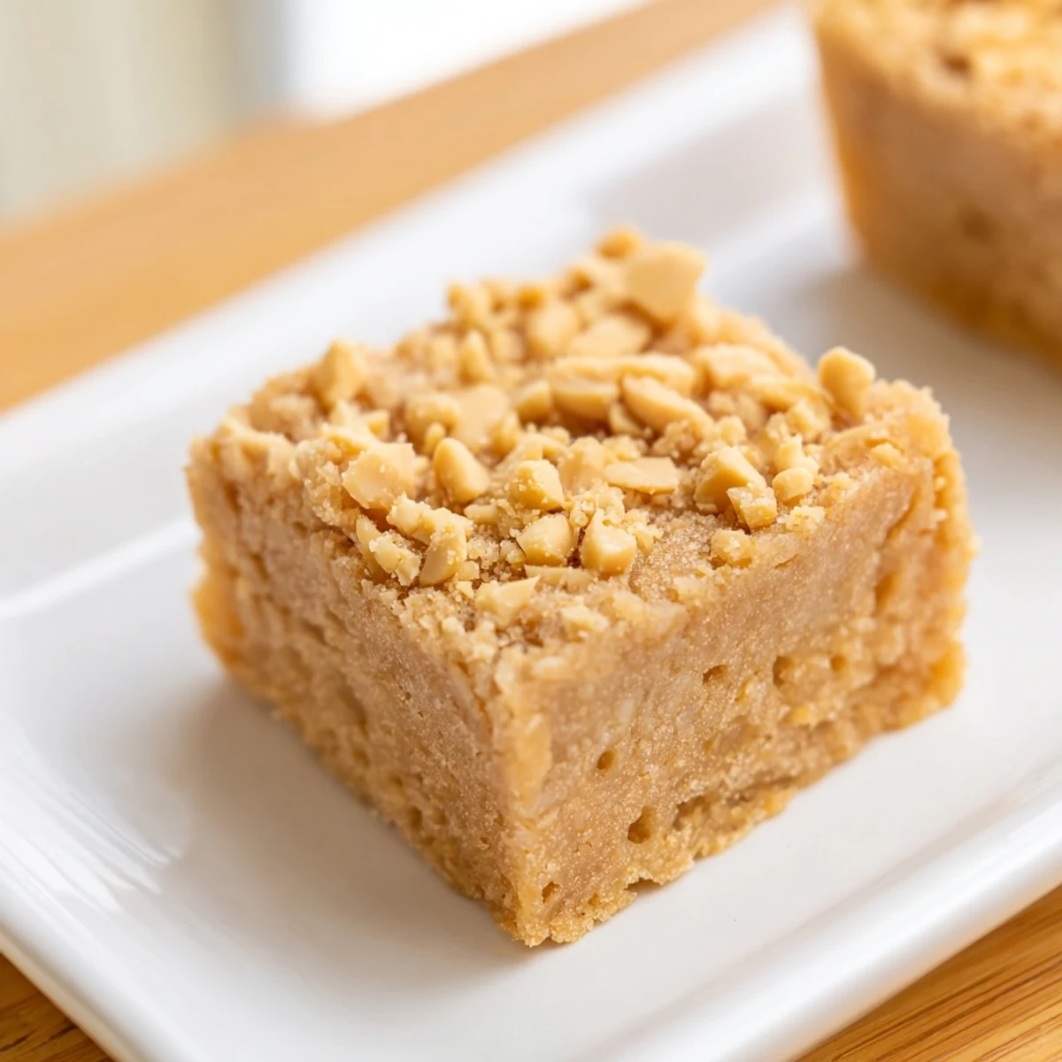 Enjoy a square of delicious Peanut Butter Mochi Cake, a gluten-free dessert with a comforting, sweet taste.