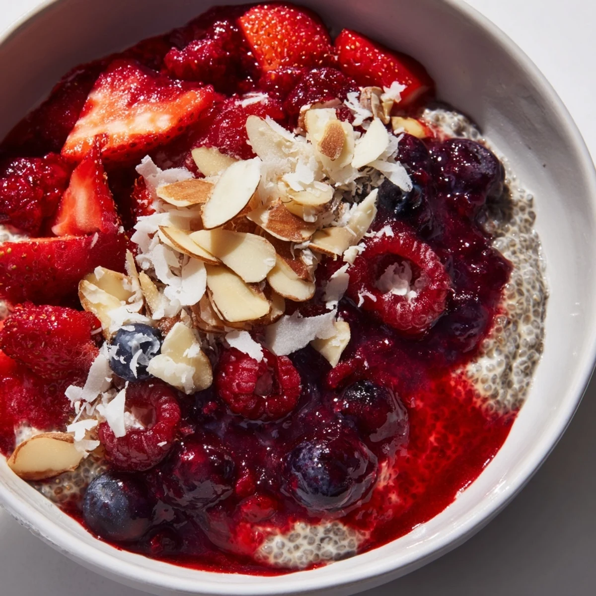 Beautifully layered Berry Chia Pudding with fresh berries and coconut, a delicious make-ahead breakfast option.