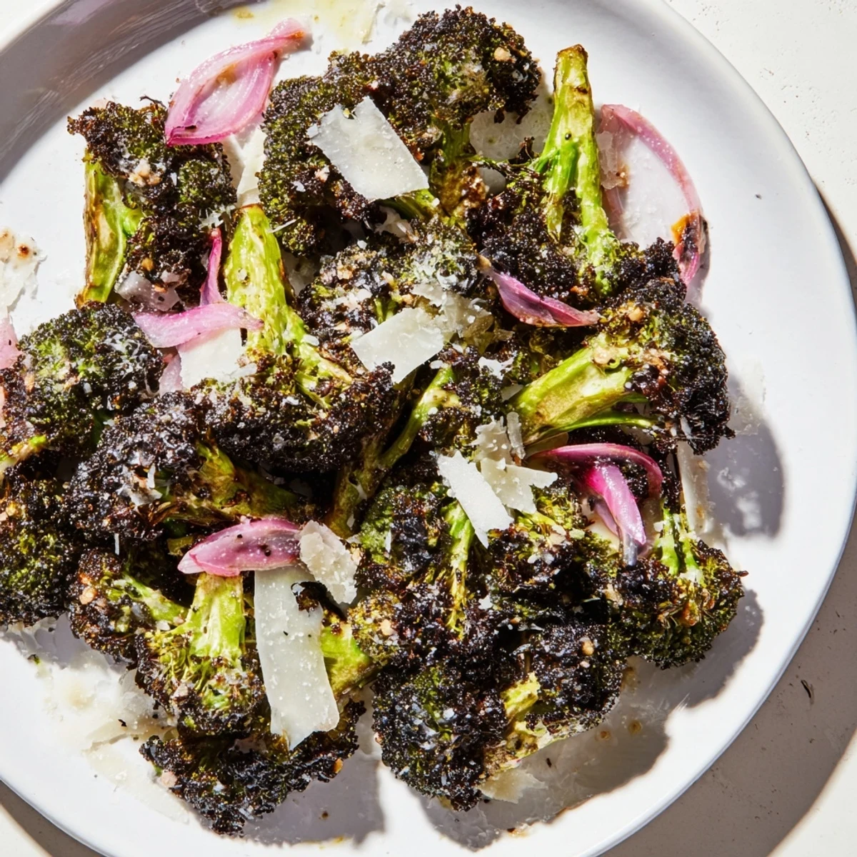 Beautifully plated Charred Broccoli Salad, featuring tender-crisp broccoli and a bright lemon dressing for a healthy meal.