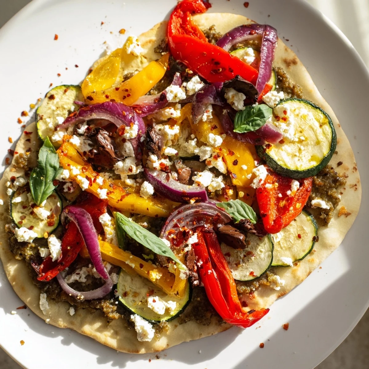 Enjoy this easy naan bread pizza with the flavors of the Mediterranean, perfect for lunch.