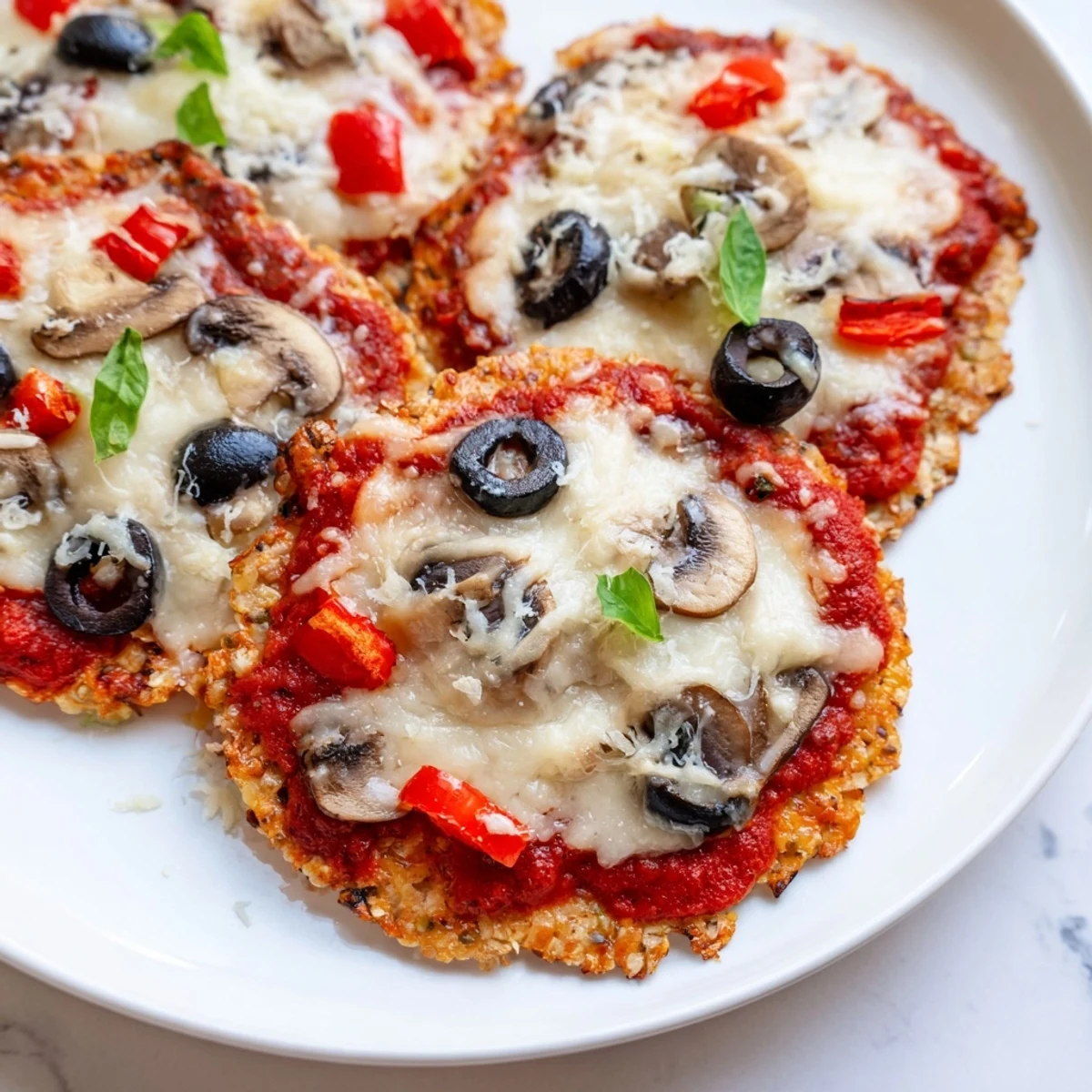 Golden brown Rice Cake Pizza Squares, baked to bubbly perfection, showcasing a medley of vibrant toppings.