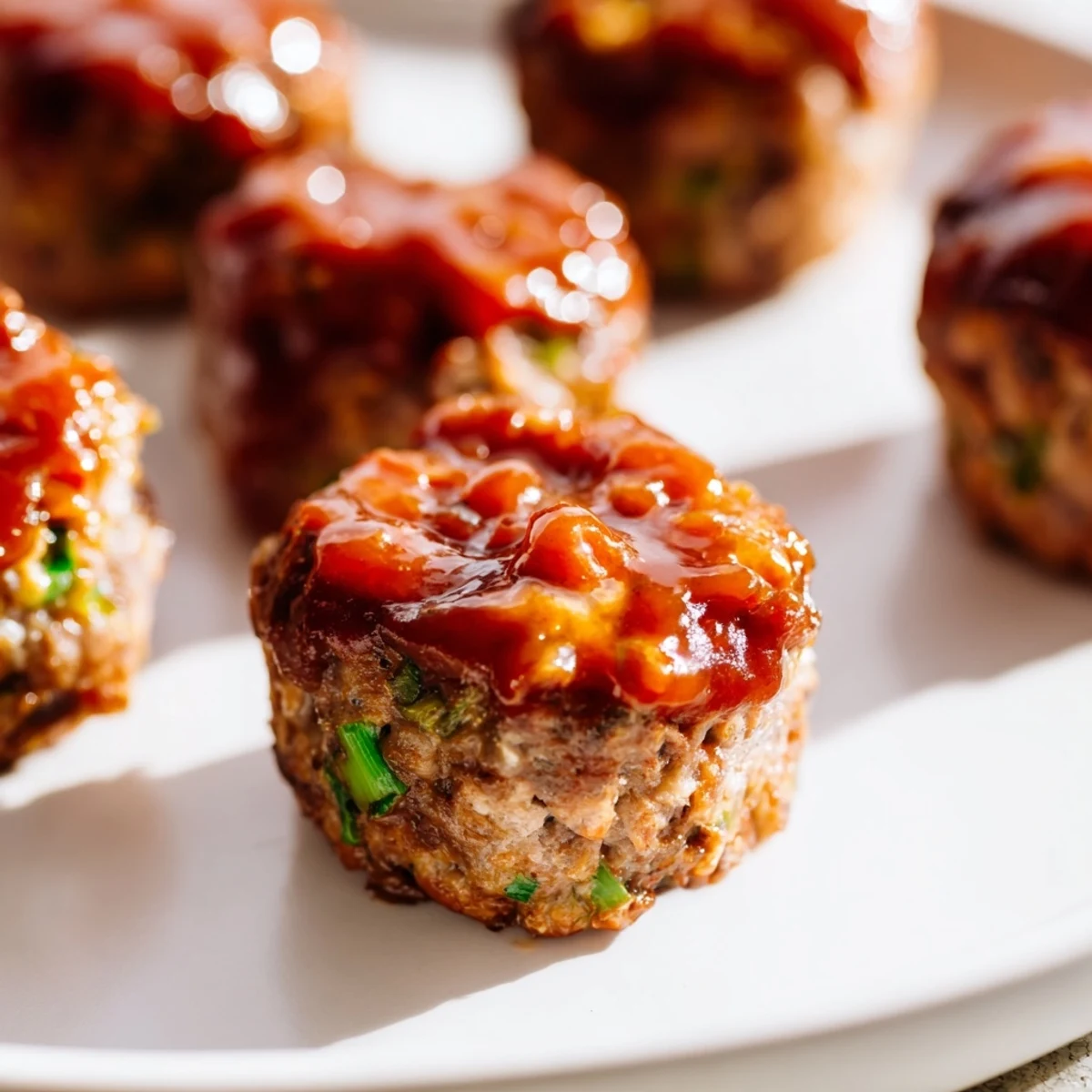 Golden-brown mini meatloaf bites glistening with a sweet maple-mustard glaze, ready to serve.