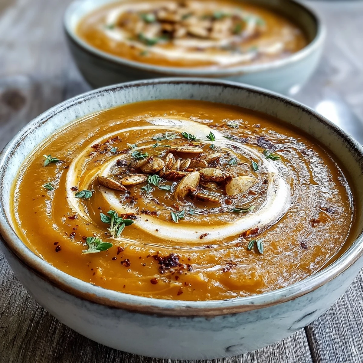 Steaming bowl of homemade butternut squash and apple soup served alongside crusty bread.