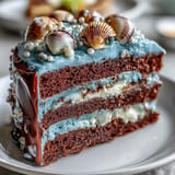 Cancer Zodiac Cake: ocean blue beauty with shimmering edible shells.