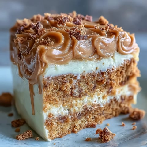Decadent Baked Biscoff Cake with Creamy Lotus Frosting, generously frosted and topped with crushed Biscoff biscuits.