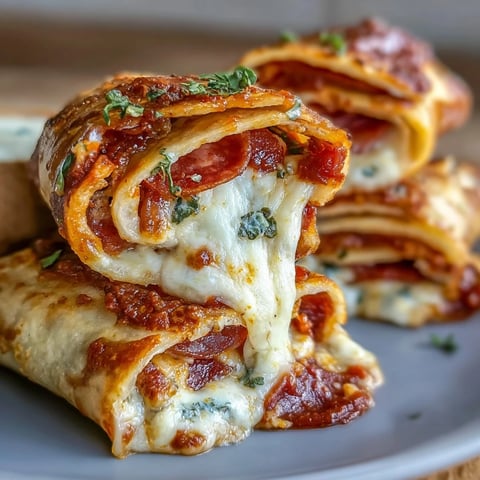 Golden-baked Tortilla Pizza Rolls on a plate, revealing melted mozzarella and zesty pepperoni inside.