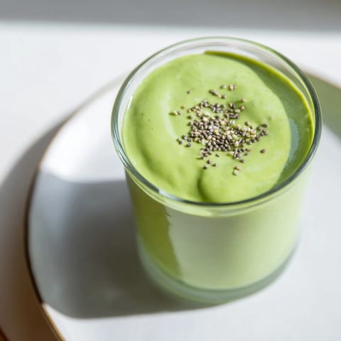 Bright green Spinach Avocado Smoothie, ready to drink, perfect for a quick and nutritious breakfast.