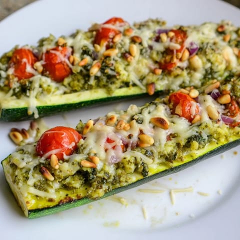 Cheesy Pesto Zucchini Boats