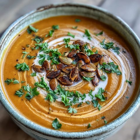 Creamy Roasted Broccoli and Butternut Squash Soup with a coconut milk drizzle served next to rustic gluten-free bread.