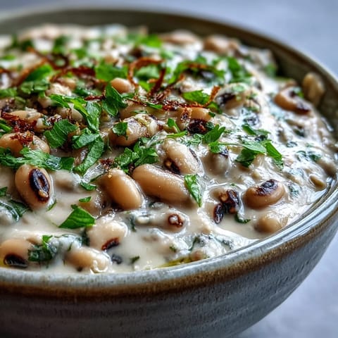 Creamy Smashed Black-Eyed Peas garnished with fresh parsley and a drizzle of olive oil, ready for dipping.