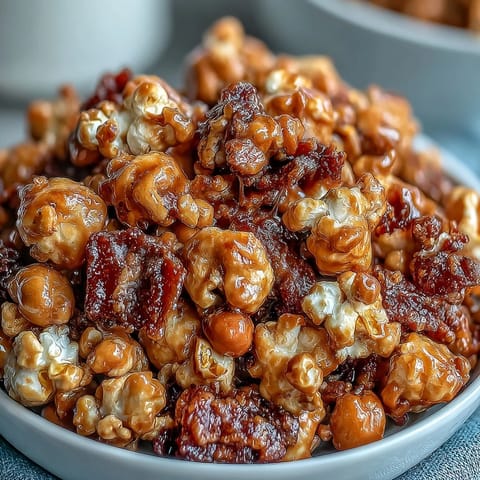 Sweet and salty Baseball Season Popcorn Mix with roasted peanuts and gooey caramel, baked to crunchy perfection for game day snacking.