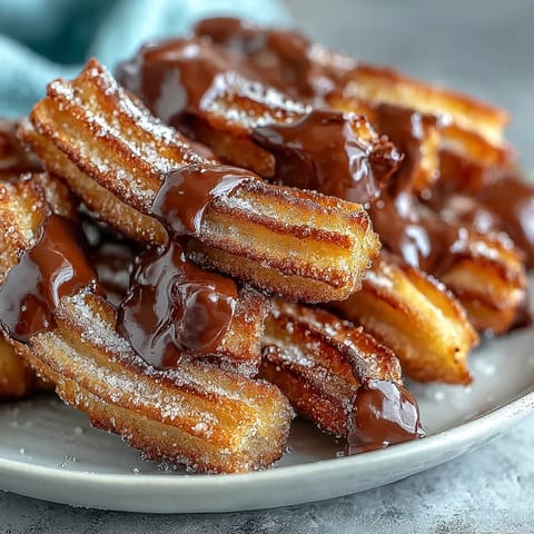 Crispy, cinnamon-sugar churro bites, golden and warm, served with a glossy chocolate dipping sauce for a festive Cinco de Mayo treat.