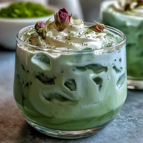 Mother's Day Iced Matcha Latte with Vanilla Cold Foam, creamy and refreshing.