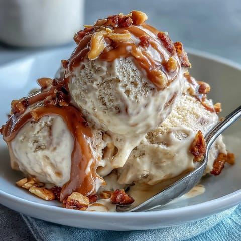 Creamy 4-ingredient peanut butter banana ice cream, ready for scooping.