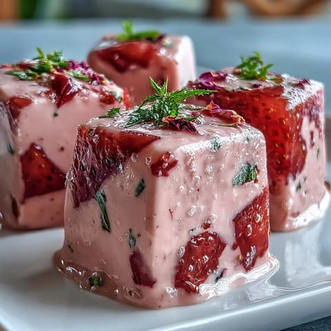 Strawberry Rose Gelatin Mosaic Cake showcases vibrant fruit and floral cubes suspended beautifully.