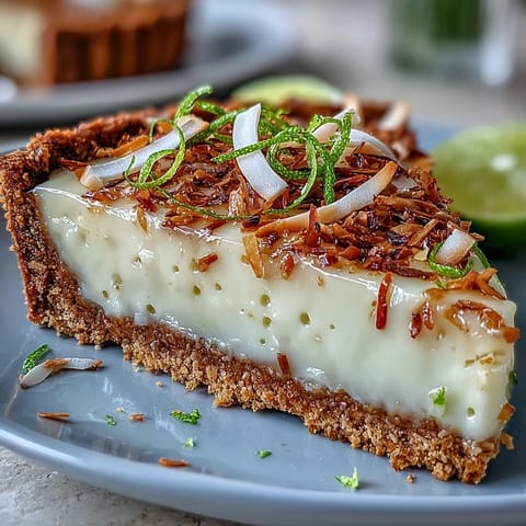 A creamy, bright Coconut Lime Tart with a golden graham cracker crust.