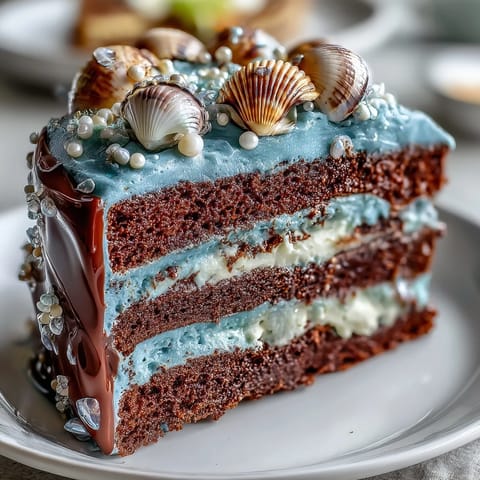 Cancer Zodiac Cake: ocean blue beauty with shimmering edible shells.