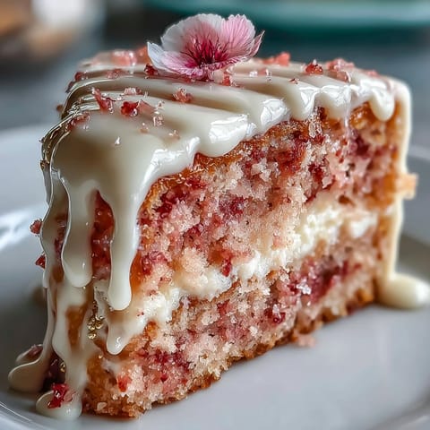A tender pink velvet cake with rosé, frosted and finished with edible gold.