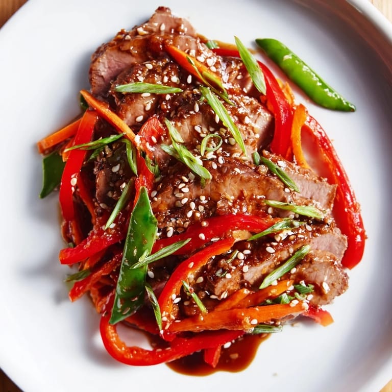 Enjoy a quick taste of Asia: this sweet teriyaki pork stir-fry is served with fluffy rice for dinner.