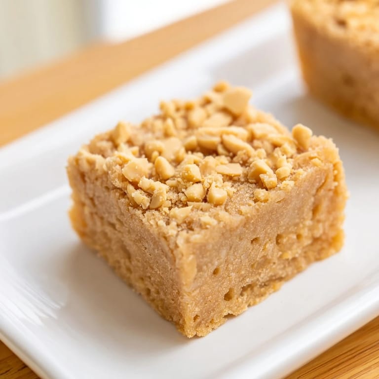 Enjoy a square of delicious Peanut Butter Mochi Cake, a gluten-free dessert with a comforting, sweet taste.