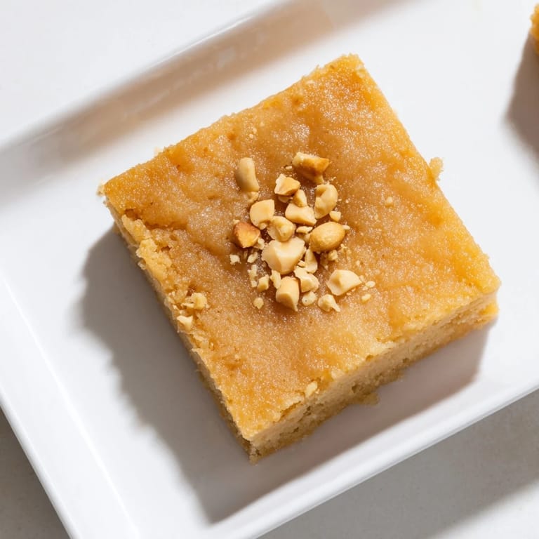 A slice of homemade Peanut Butter Mochi Cake, perfectly baked with a peanut butter aroma and tender crumb.