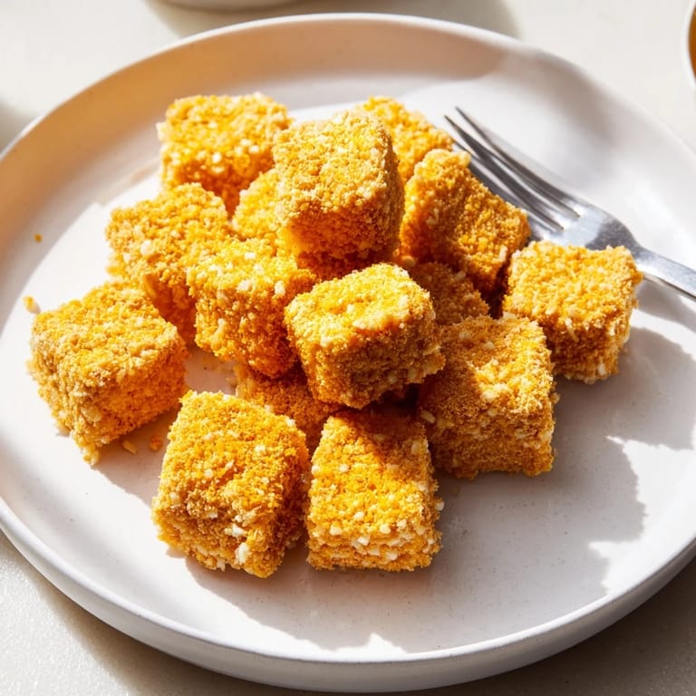 Freshly fried Crispy Tofu Nuggets offer a delightful crunch, perfect for a satisfying, meatless meal.
