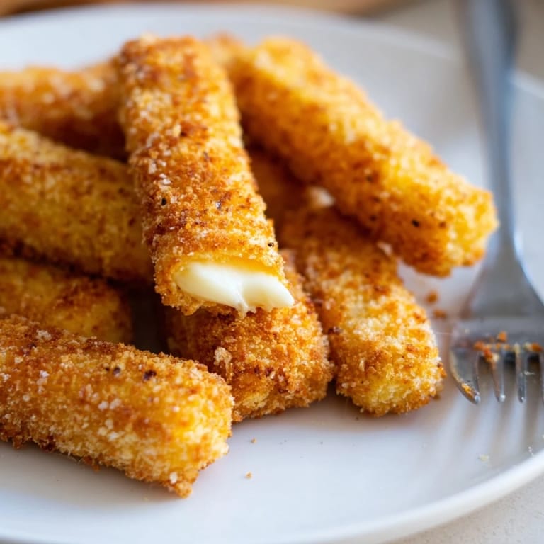 Delicious, cheesy air fryer mozzarella sticks, perfect for dipping and enjoying at any gathering.