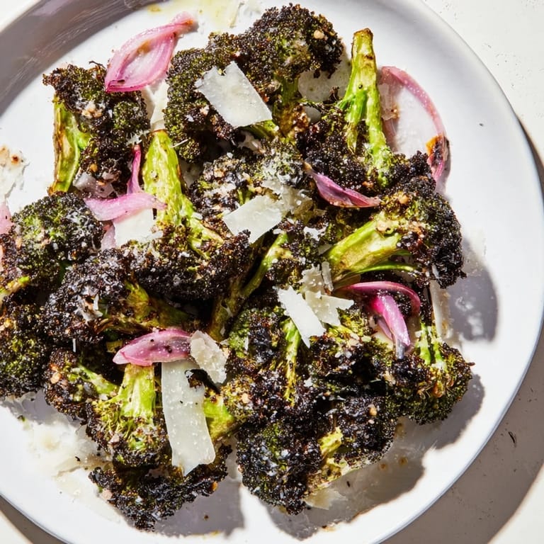 Beautifully plated Charred Broccoli Salad, featuring tender-crisp broccoli and a bright lemon dressing for a healthy meal.