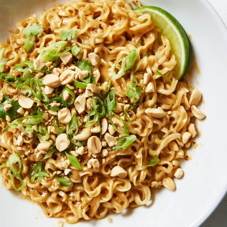 Enjoy a quick, easy, and delicious bowl of homemade Instant Peanut Thai Sauce Noodles, perfect for lunch.