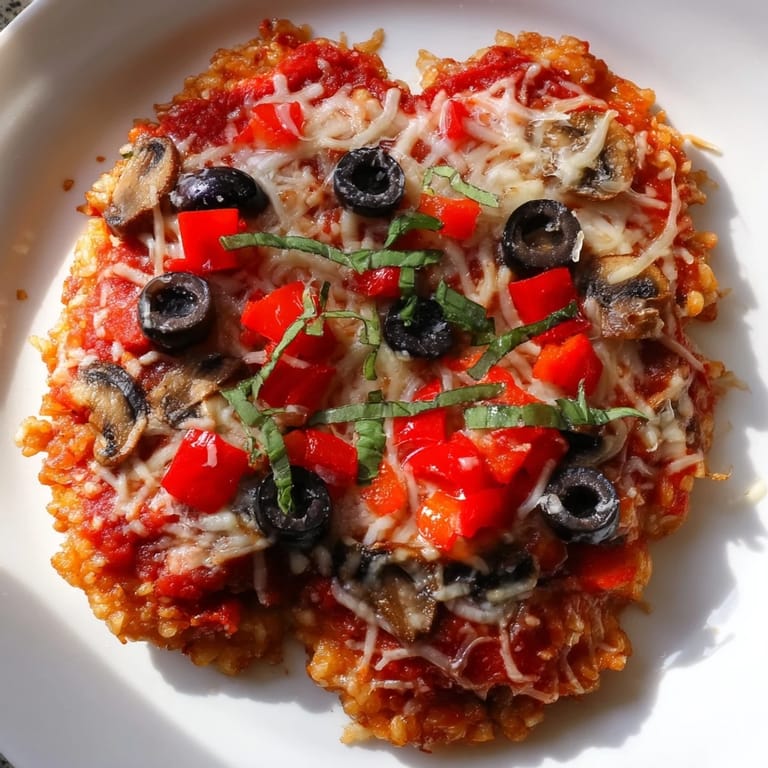 A close-up of cheesy, savory Rice Cake Pizza Squares, ready to be devoured as a quick, gluten-free snack.