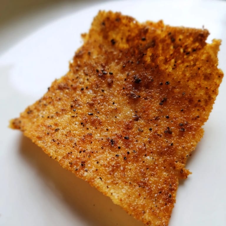 Thin, crunchy Cottage Cheese Chips with a golden edge, arranged on a parchment-lined tray just out of the oven.