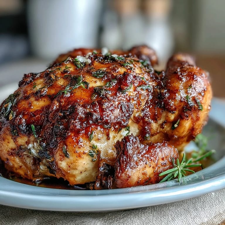 Roasted Chicken with Pot Potatoes, Lemon Herbs, and Feta is plated on a white dish, featuring juicy slices beside buttery potatoes and fresh herbs.