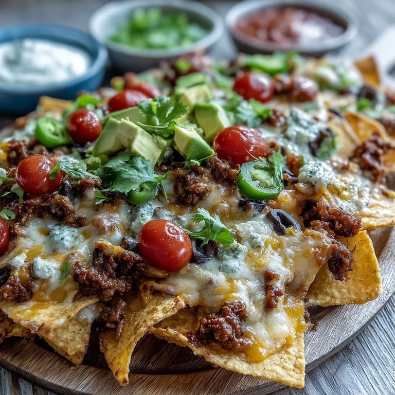 Crispy tortilla chips layered with beef and cheese, finished with cilantro and red onion, served with salsa and sour cream.