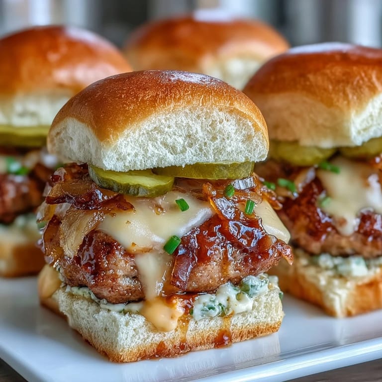 Freshly baked Touchdown Brat Sliders featuring juicy pork patties, tangy beer cheese, and crisp dill pickles.