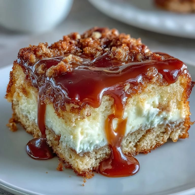 Two golden-brown loaves of Caramel Cream Cheese Bread cooling on a wire rack, drizzled with caramel sauce for a decadent breakfast treat.