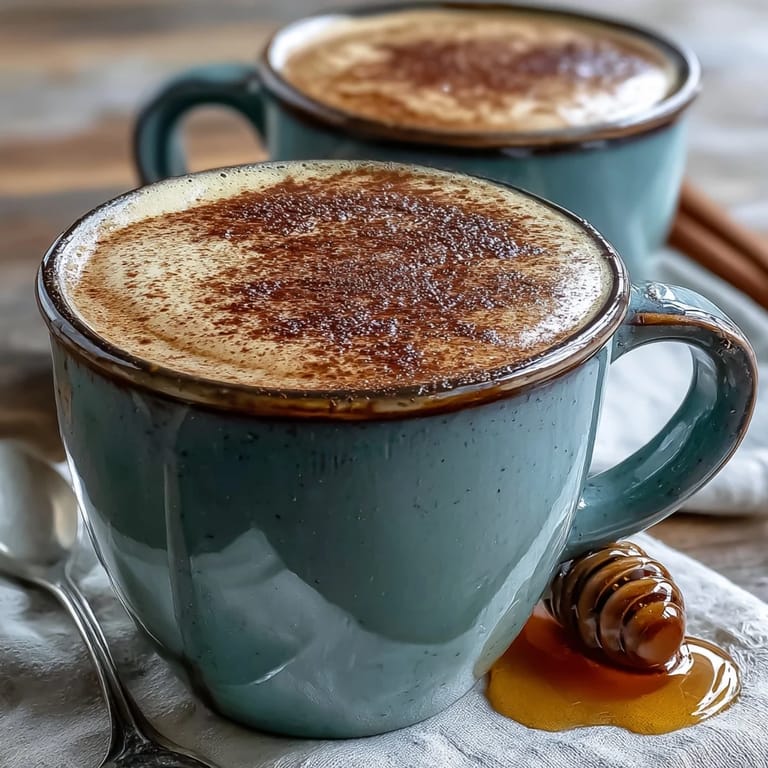 Serving suggestion of freshly made Hot Hojicha Latte with velvety steamed milk foam and sweetener on the side.