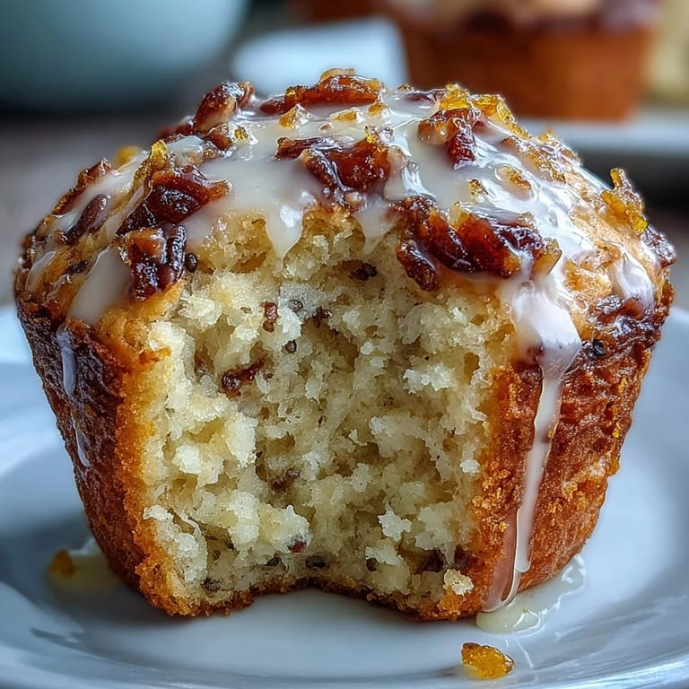 Freshly baked muffins bursting with lemon zest and poppy seeds, drizzled with a tangy, sweet glaze for a delightful treat.