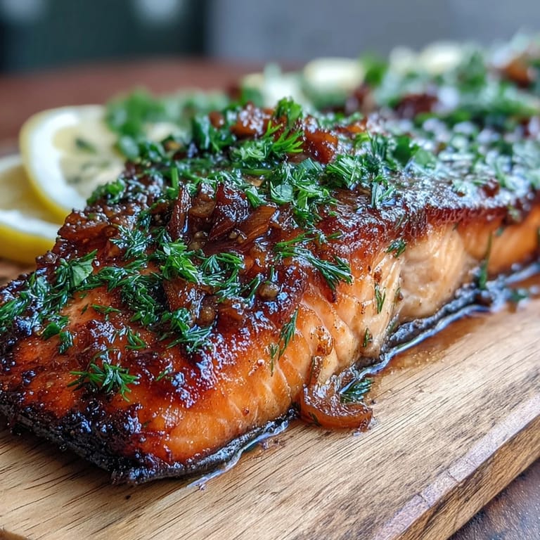 Cedar Plank Salmon with Lemon Dill: Juicy salmon fillets seasoned with lemon and dill, gently grilled on a cedar plank for a fragrant, smoky seafood dinner.