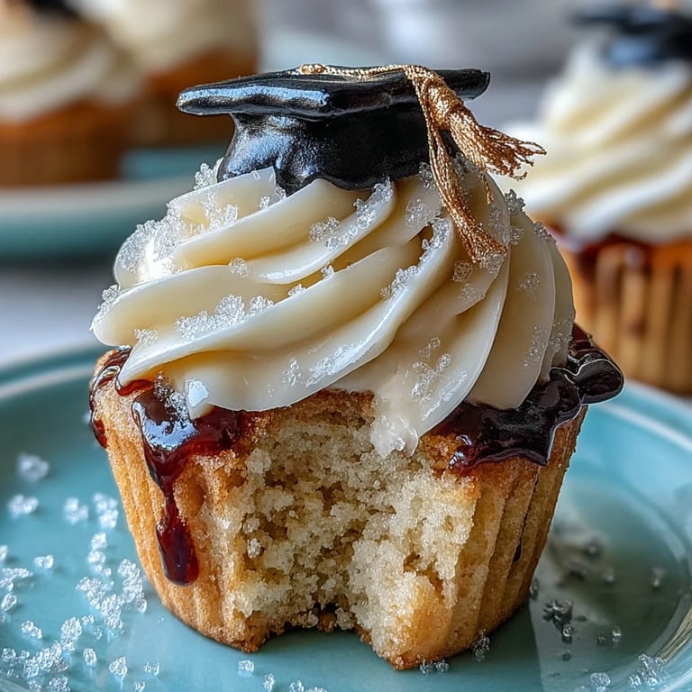 Graduation Cupcakes with handmade fondant caps, perfect for an elegant dessert table.