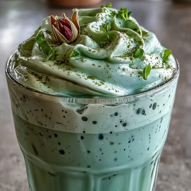 Enjoy this beautiful, simple Mother's Day iced matcha latte with sweet vanilla foam.