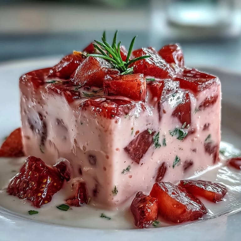 A colorful Strawberry Rose Gelatin Mosaic Cake, a perfect chilled dessert for any table.