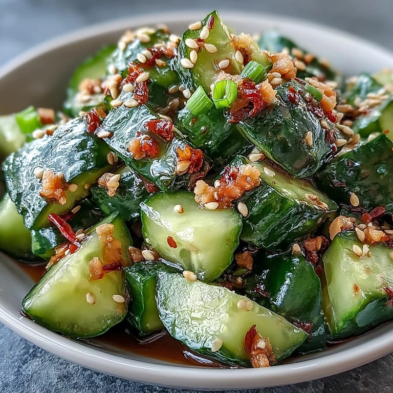 Easy smashed cucumber salad, a refreshing side dish with garlic and rice vinegar.