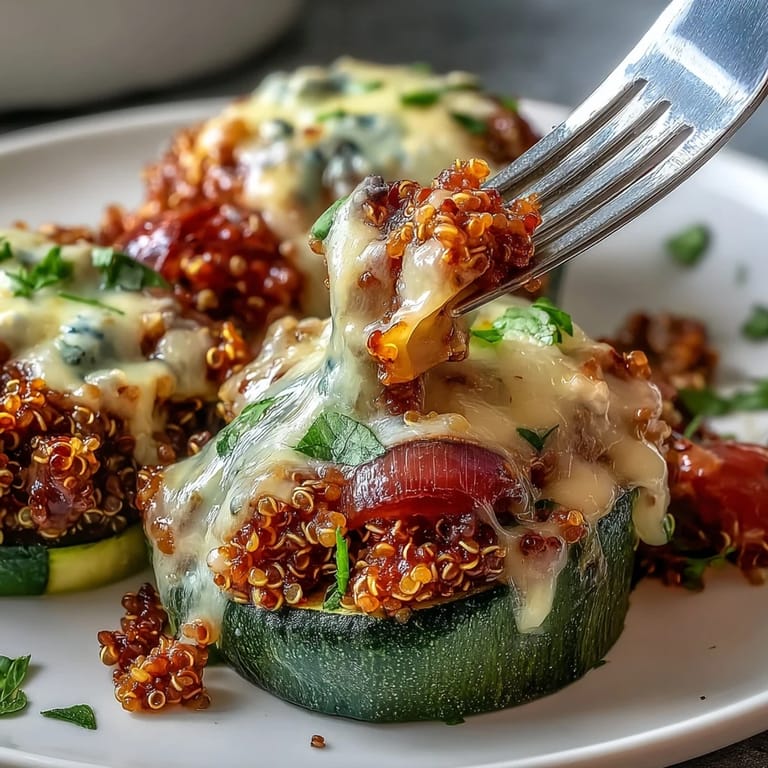 Healthy Quinoa Stuffed Bell Peppers piled high with colorful roasted vegetables.