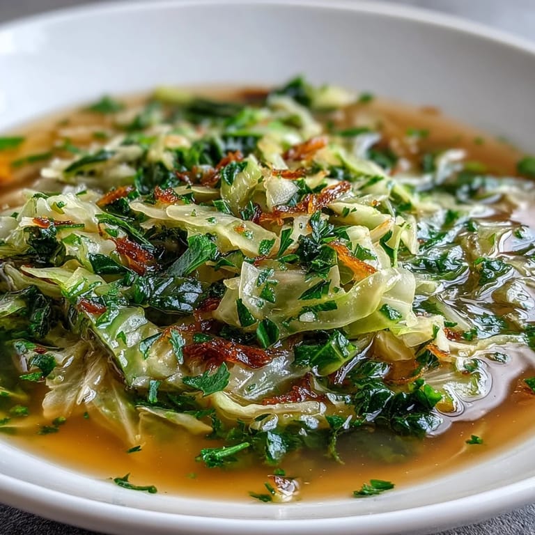 Savory, vibrant Spring Detox Cabbage Soup simmering in a pot.